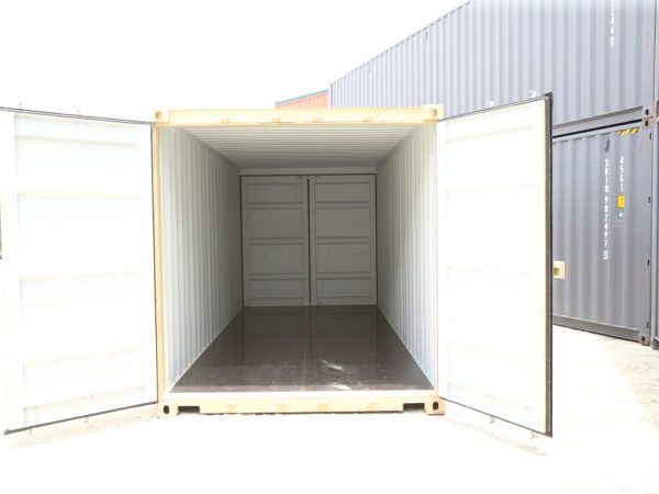 White 10ft container with both doors open showing an empty interior
