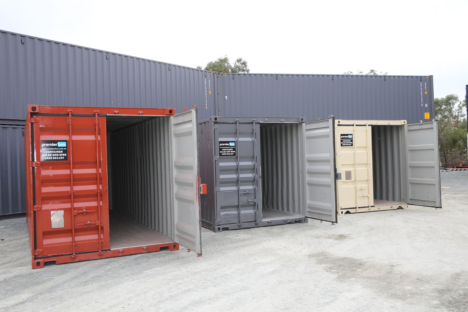 Rows of new and used shipping containers in the Burpengary yard