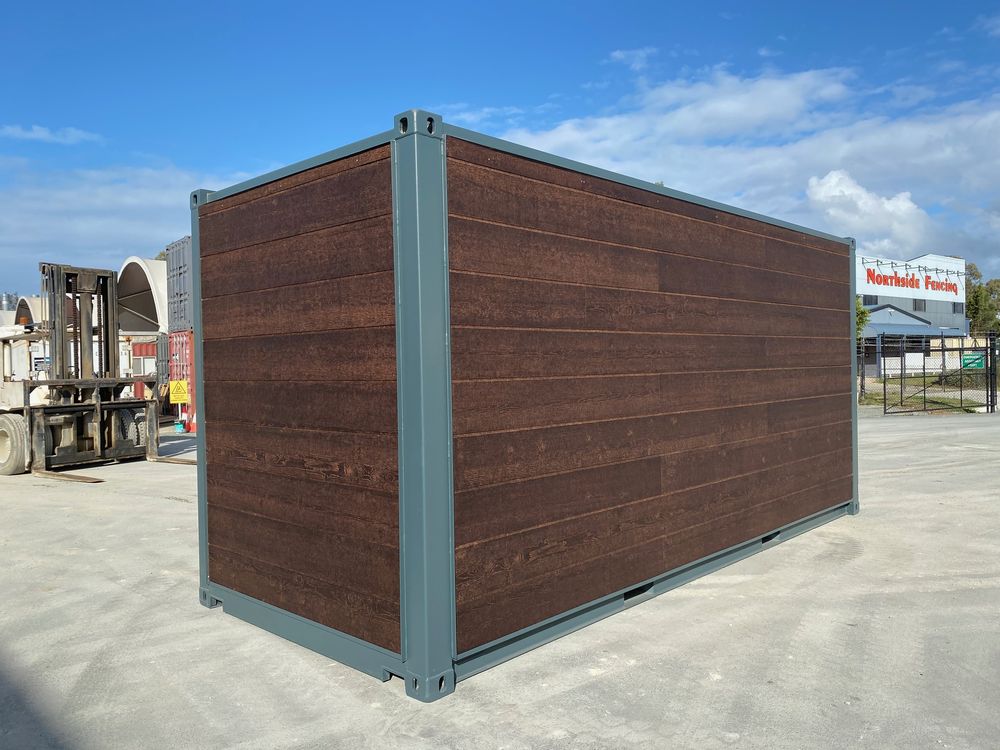 20ft container clad in timber-look panels