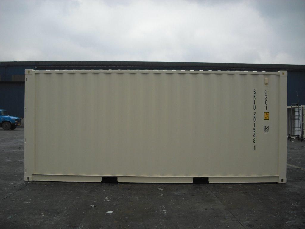 Beige 20ft general purpose shipping container, side view