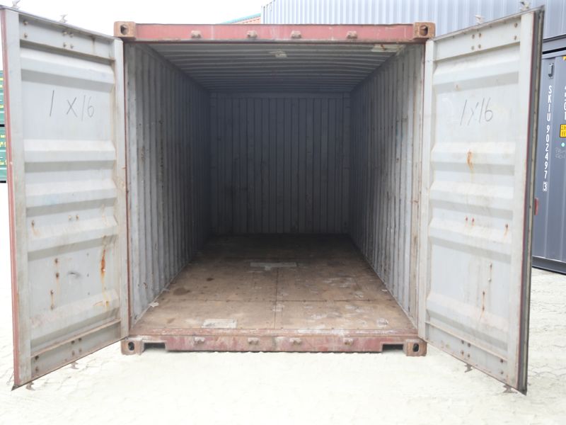 Interior of a used container with both doors open